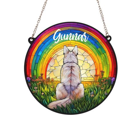 German Shepherd White Rainbow Bridge Personalised Stained Glass Effect Suncatcher